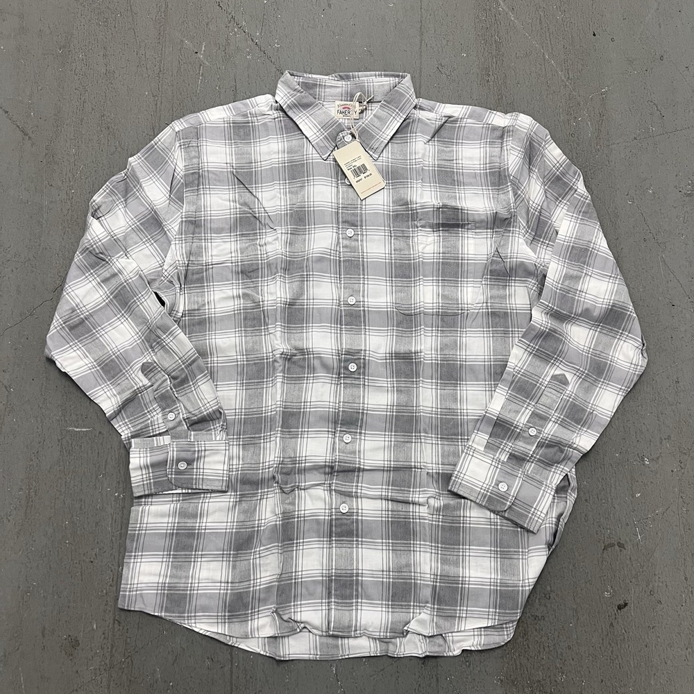 Faherty Men's The All Time White Fossil Plaid Shirt‎ Size XXL